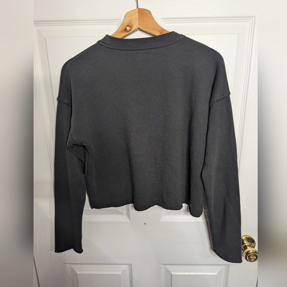 Aerie Womens Sweatshirt Size XS Gray Cropped Long Sleeve Crewneck Top - Picture 2 of 5
